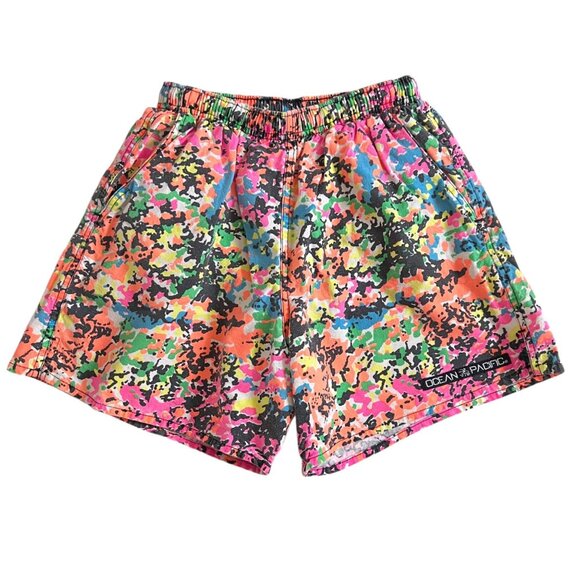 Vtg Ocean Pacific Swim Trunks Boys 14/16 Neon USA 90s OP Board Shorts Surf Camo - Picture 1 of 11